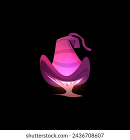 A magical neon glow emanates from a stylized game mushroom with a wizard's hat. Vector illustration ideal for fantasy and gaming themes.