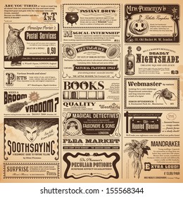 magical newspaper page with classifieds - perfect for Halloween