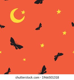 A magical Night design. butterfly, star collection, vector pattern. Seamless pattern