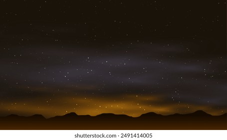 magical night sky banner with mountain design and glowing star vector