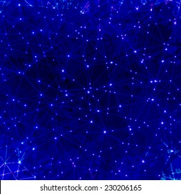 magical night space background with illuminated stars and constellations mesh of triangles