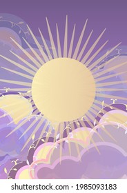 Magical nightly purple and blue cards with sparkling stars and airy clouds. Invitation to a holiday, registration of fairy tales, notebooks. Gold dust. Fairy magic stars patterns