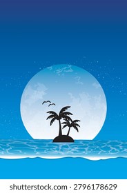 A magical nighttime scene of a tropical beach or seaside holiday.
