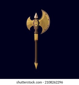 Magical Nordic battle axe or Skyrim weapon, vector battleaxe hatchet. Medieval fantasy and viking war armor, Norse or Scandinavian and Celtic epic Skyrim ax cleaver, combat game cartoon icon
