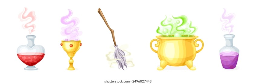 Magical Object and Witchcraft Magician Equipment Vector Set