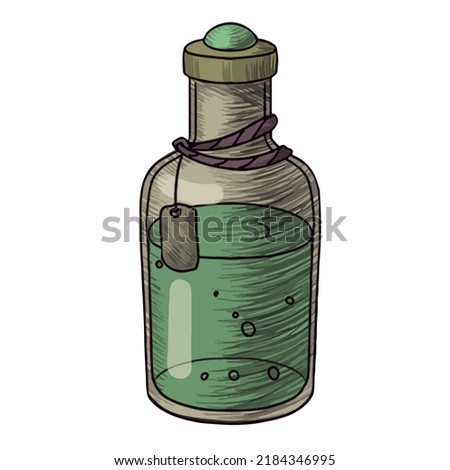 Magical old fashioned potion jar, bottle, vector illustration  for halloween, decoration for fairy tale books, notebooks, scrapbook design, game icons.