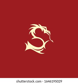 magical oriental asian dragon in the shape of the letter S