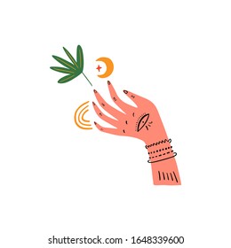 Magical ornate hand. Planet week art, Earth day. Save nature, green life concept. Vector Illustration. Clipart image