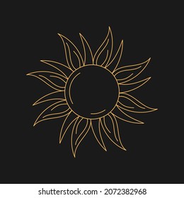 Magical outline sun. Golden boho astrology element vector illustration.