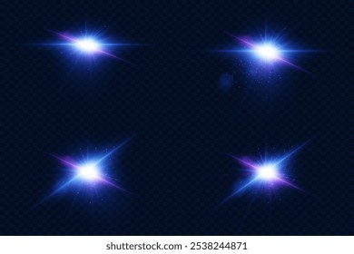 A magical package of glare and light. Magic stars light effect lens. Vector illustration