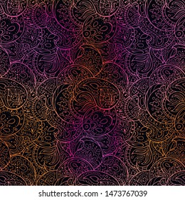 Magical paisley seamless pattern. Hand drawn vector illustration. Trendy magic print. gradient neon bright colors 