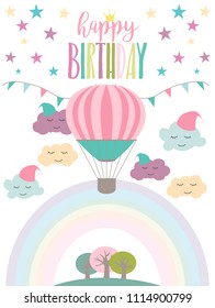 Magical party card with unicorn and rainbow. Birthday greeting or invitation poster. Vector illustration