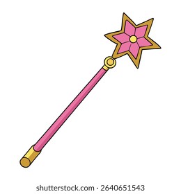 A magical pink and gold fairy wand with sparkling glitter, a star-shaped tip, and flowing ribbons—perfect for enchanting adventures and whimsical fairy tales.
