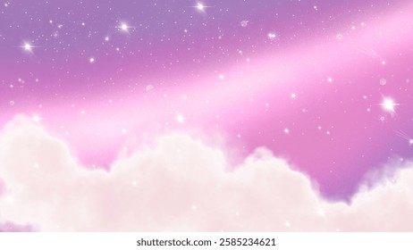 Magical pink and purple night sky with glowing stars and soft clouds. A dreamy celestial background perfect for fantasy, cosmic, and spiritual themes.