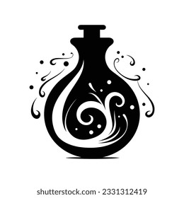 magical poison bottle vector illustration. Halloween silhouette black poison bottle. Nostrum or arcanum. Vintage style.