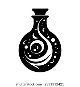 magical poison bottle vector illustration. Halloween silhouette black poison bottle. Nostrum or arcanum. Vintage style.