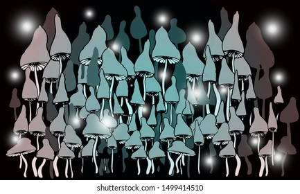 Magical poisonous mushrooms with a black outline. vector illustration.