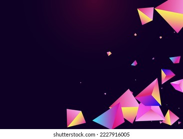 Magical Polyhedron Vector Dark Violet Background. Cosmic Technology Tetrahedron Flyer. Rainbow Scattered Triangle Brochure. Digital Stone Dynamic Catalog.