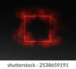 Magical portal in fantasy style. Square light frame with red smoke and dust, futuristic teleporter. Red neon lights illuminate night scene on transparent background. Light effect