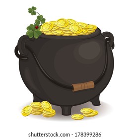 Magical pot of gold. Vector illustration