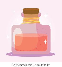 Magical potion bottle with liquid, Vector