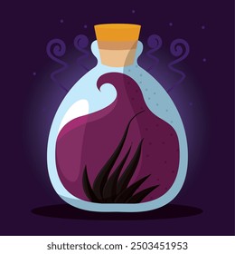 Magical potion bottle with liquid, Vector