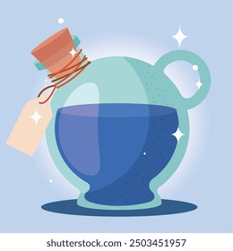 Magical potion bottle with liquid, Vector