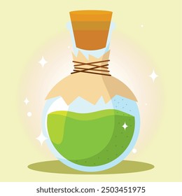 Magical potion bottle with liquid, Vector