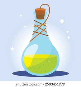 Magical potion bottle with liquid, Vector