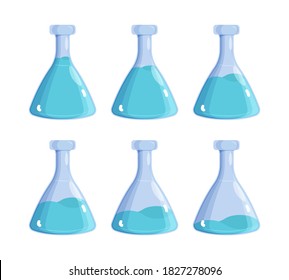 Magical potion. Jar bottles with witchcraft antidote vector pictures set