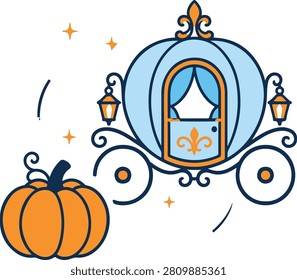 Magical pumpkin transformation vector icon for fairy tale carriage
