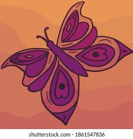 magical purple butterfly on pink background