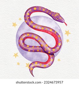 magical purple snake on moon background for mystical and esoteric theme designs