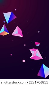 Magical Pyramid Vector Dark Violet Background. Holographic Scattered Jewel Presentation. Digital Trendy Polyhedron Magazine. Gradient Stone Minimal Decoration.