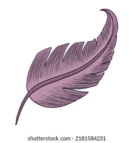 Magical quill, bird feather, vector illustration  for halloween, decoration for fairy tale books, notebooks, scrapbook design, game icons.