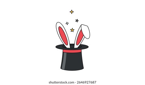 Magical Rabbit Ears Appearing from a Classic Black Top Hat with Sparkling Stars