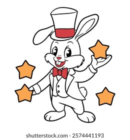 Magical Rabbit Juggling Stars in a Top Hat and Suit