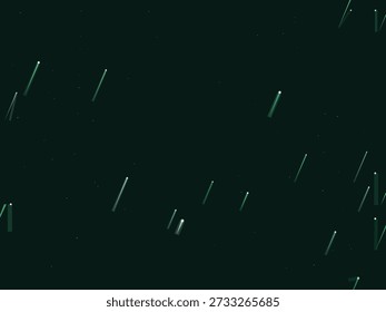 Chuva mágica caindo contra um céu escuro à noite, evocando uma atmosfera mística com faixas brilhantes e efeitos de iluminação suaves