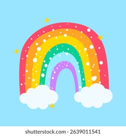 Magical Rainbow Arch with Sparkling Stars and Fluffy Clouds Evoking Pride and Unity