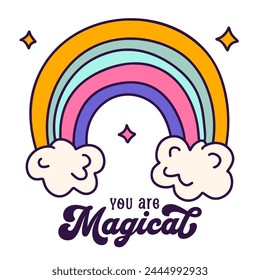 Magical Rainbow and Moon and Poster Isolated On A White. Kids Vector. You are Magical.