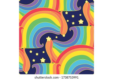 Magical Rainbow Pattern on a Starry Night Sky Background