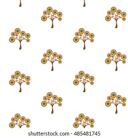Magical rainbow tree. Seamless pattern. Vector illustration on a white background. Swatch inside.