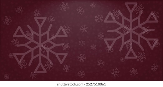 Fundo de Natal vermelho mágico com flocos de neve bonitos. Modelo de Ano Novo. Textura, fundo. Flocos de neve brancos sobre um fundo vermelho escuro. Ilustração vetorial.