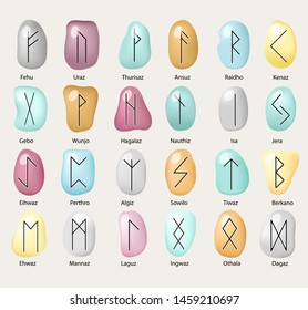 Magical runes. Divination on the runes. Runes on stones. Prediction of fate. Multicolored