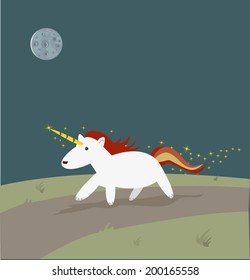 Magical Running Unicorn. Vector EPS10 flat artwork.