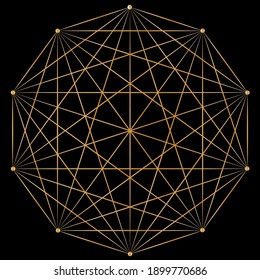 magical sacred geometry mandala golden on a black background clear lines for meditation and yoga