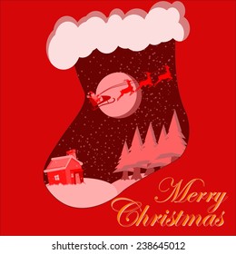 magical Santa Clause Flying over the house in sock frame 