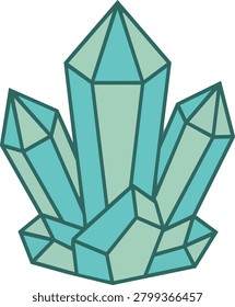 Magical sea crystal cluster vector illustration, cute pastel mineral gem icon