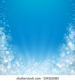 Magical sea underwater background with bubbles, bokeh lights  and sparkles. Vector illustration.