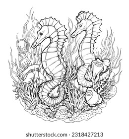 Magical Seahorse, Magical coloring book with fairy tale animals. Color enchanting creatures like Griffins , Phoenix, Dragon and mermaids. Let your imagination roam.